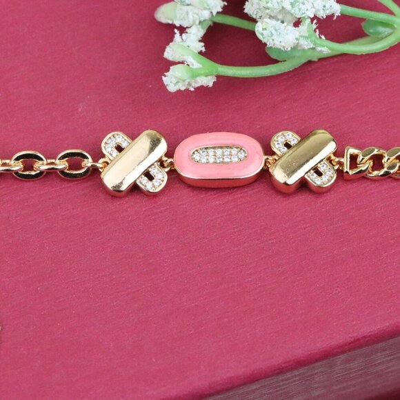 "Rose Gold Bracelet with Pink Enamel and Crystal Accents, XPBL0815 - Picture 10 of 12